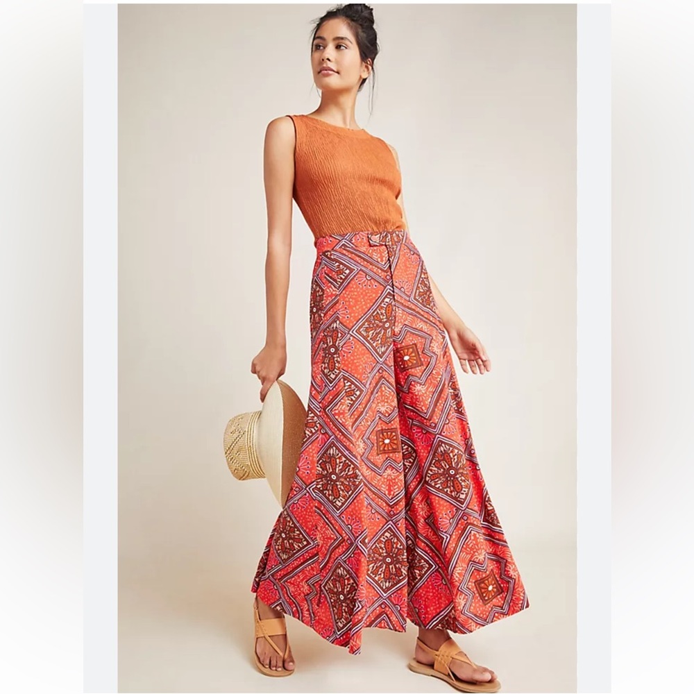 Anthropologie Wide Leg Pants Floral Print Size 4